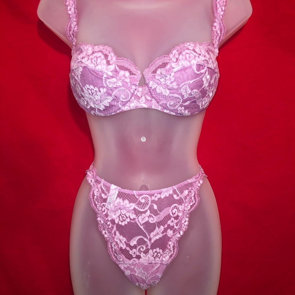 New La Perla Pink Lace Bra Panty Set sz 36C